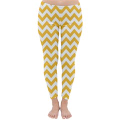 Sunny Yellow And White Zigzag Pattern Winter Leggings  by Zandiepants