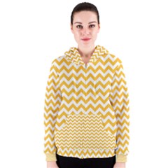 Sunny Yellow And White Zigzag Pattern Women s Zipper Hoodie