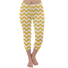 Sunny Yellow And White Zigzag Pattern Capri Winter Leggings 