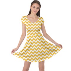 Sunny Yellow And White Zigzag Pattern Cap Sleeve Dresses