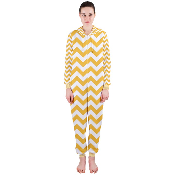 Sunny Yellow And White Zigzag Pattern Hooded Jumpsuit (Ladies) 