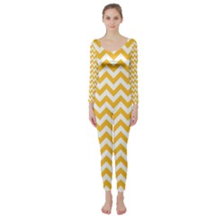 Sunny Yellow And White Zigzag Pattern Long Sleeve Catsuit by Zandiepants