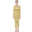 Sunny Yellow And White Zigzag Pattern Long Sleeve Catsuit View1