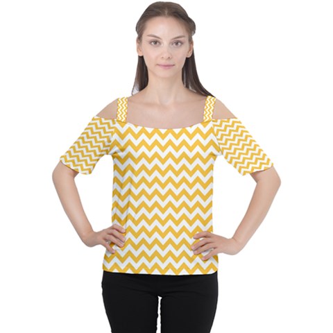 Sunny Yellow And White Zigzag Pattern Women s Cutout Shoulder Tee by Zandiepants