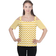 Sunny Yellow And White Zigzag Pattern Women s Cutout Shoulder Tee