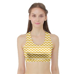 Sunny Yellow And White Zigzag Pattern Women s Sports Bra with Border