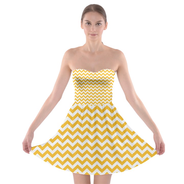 Sunny Yellow And White Zigzag Pattern Strapless Dresses