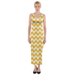 Sunny Yellow And White Zigzag Pattern Fitted Maxi Dress