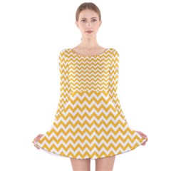 Sunny Yellow And White Zigzag Pattern Long Sleeve Velvet Skater Dress