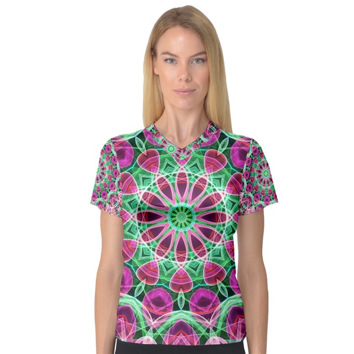 Flower Garden Women s V-Neck Sport Mesh Tee