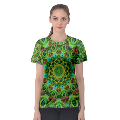 Peacock Feathers Mandala Women s Sport Mesh Tee by Zandiepants