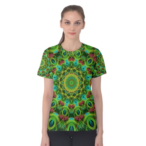 Peacock Feathers Mandala Women s Cotton Tee by Zandiepants