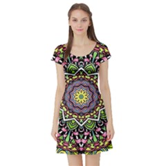 Psychedelic Leaves Mandala Short Sleeve Skater Dress by Zandiepants