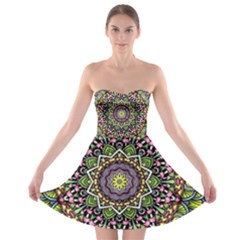 Psychedelic Leaves Mandala Strapless Dresses by Zandiepants