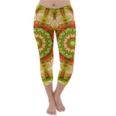 Red Green Apples Mandala Capri Winter Leggings  by Zandiepants