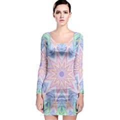 Soft Rainbow Star Mandala Long Sleeve Bodycon Dress by Zandiepants