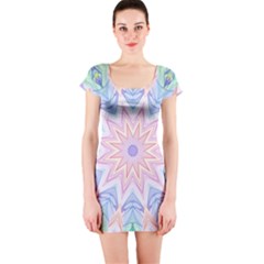 Soft Rainbow Star Mandala Short Sleeve Bodycon Dress by Zandiepants