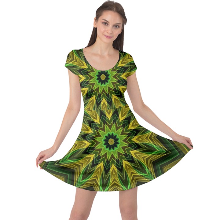 Woven Jungle Leaves Mandala Cap Sleeve Dresses