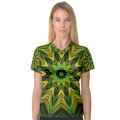 Woven Jungle Leaves Mandala Women s V-Neck Sport Mesh Tee