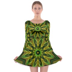 Woven Jungle Leaves Mandala Long Sleeve Skater Dress by Zandiepants