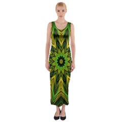 Woven Jungle Leaves Mandala Fitted Maxi Dress by Zandiepants