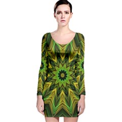 Woven Jungle Leaves Mandala Long Sleeve Velvet Bodycon Dress