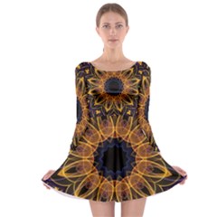 Yellow Purple Lotus Mandala Long Sleeve Skater Dress by Zandiepants