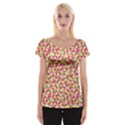 Pink Green Beehive Pattern Women s Cap Sleeve Top View1