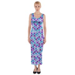 Purple Blue Cubes Fitted Maxi Dress by Zandiepants