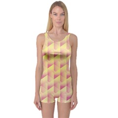 Geometric Pink & Yellow  One Piece Boyleg Swimsuit by Zandiepants