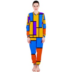 Retro Colors Rectangles And Squares Onepiece Jumpsuit (ladies) by LalyLauraFLM