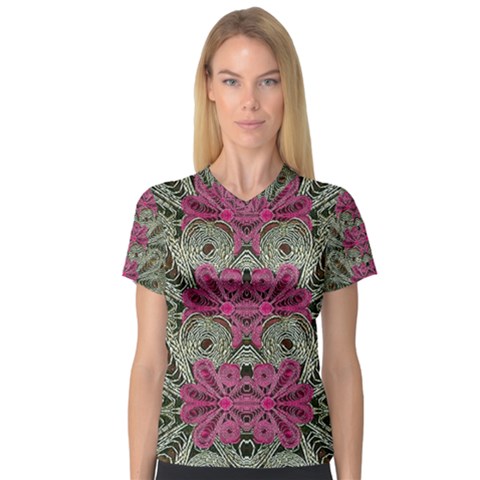 The Last Peacock In Metal Women s V-neck Sport Mesh Tee by pepitasart