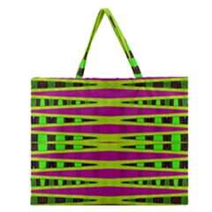 Bright Green Pink Geometric Zipper Large Tote Bag by BrightVibesDesign