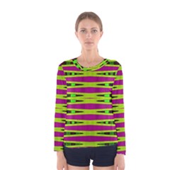 Bright Green Pink Geometric Women s Long Sleeve Tee