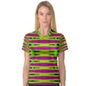 Bright Green Pink Geometric Women s V-Neck Sport Mesh Tee View1