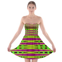 Bright Green Pink Geometric Strapless Dresses