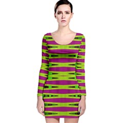 Bright Green Pink Geometric Long Sleeve Velvet Bodycon Dress