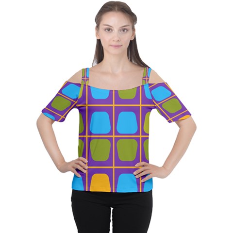 Shapes In Squares Pattern Women s Cutout Shoulder Tee by LalyLauraFLM