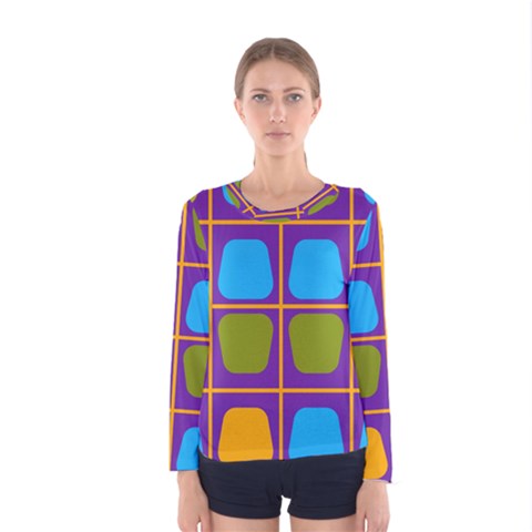 Shapes In Squares Pattern Women Long Sleeve T-shirt by LalyLauraFLM