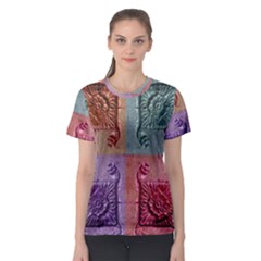 Vintage Flower Squares Women s Sport Mesh Tee