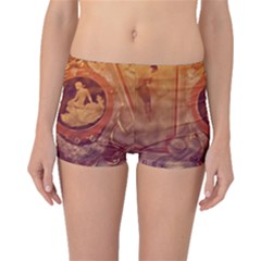 Vintage Ladies Artwork Orange Boyleg Bikini Bottoms by BrightVibesDesign