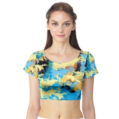 Abstract #4 Short Sleeve Crop Top (tight Fit) by Uniqued