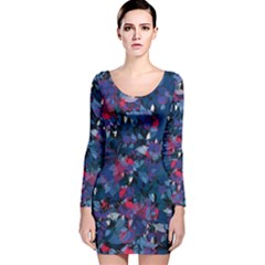 Abstract Floral #3 Long Sleeve Velvet Bodycon Dress