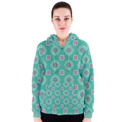 Pink Flowers And Other Shapes Pattern  Women s Zipper Hoodie by LalyLauraFLM