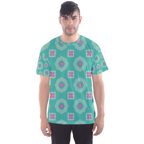 Pink Flowers And Other Shapes Pattern  Men s Sport Mesh Tee by LalyLauraFLM