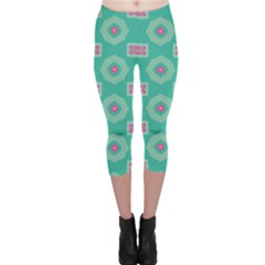 Pink Flowers And Other Shapes Pattern  Capri Leggings by LalyLauraFLM