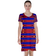 Bright Blue Red Yellow Mod Abstract Short Sleeve Nightdress