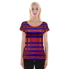 Bright Blue Red Yellow Mod Abstract Women s Cap Sleeve Top