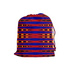 Bright Blue Red Yellow Mod Abstract Drawstring Pouches (Large) 