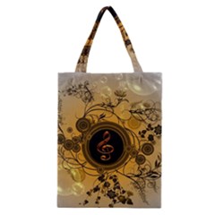 Decorative Clef On A Round Button With Flowers And Bubbles Classic Tote Bag by FantasyWorld7